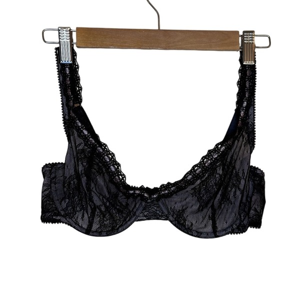 Jezebel Bra Women 36C Black Pink Lace Lingerie Underwire Romantic Ethereal Sexy - Picture 1 of 8